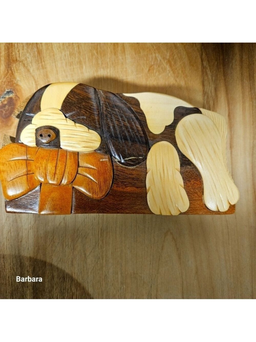 Handcrafted Wooden Intarsia Dog Puzzle Trinket Box